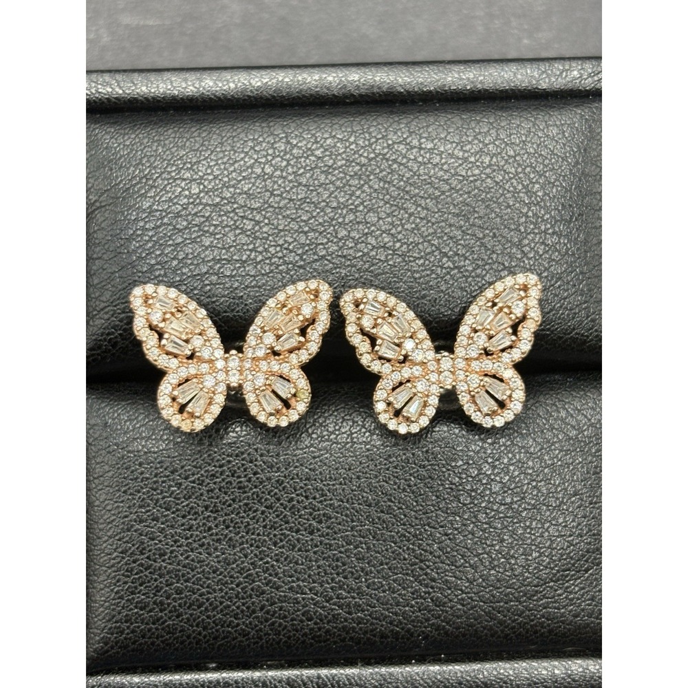 EUC Rose Sterling Silver Cubic Zirconia Butterfly Earrings 4 Grams H11